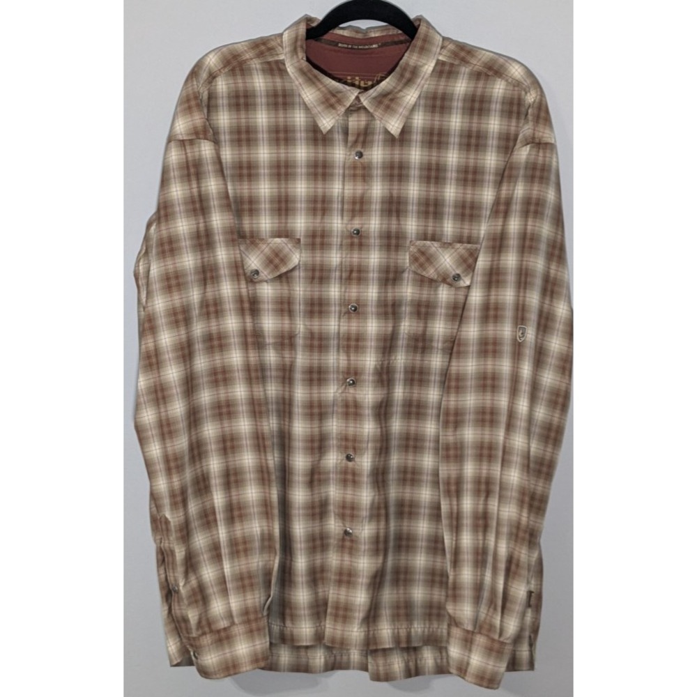 Kuhl Button Down Shirt Mens XXL Brown Plaid Snap Front Outdoors Long Sleeve